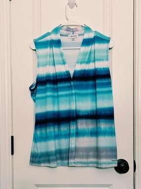 Calvin Klein Teal Green Navy Striped Sleeveless Top NWOT XL